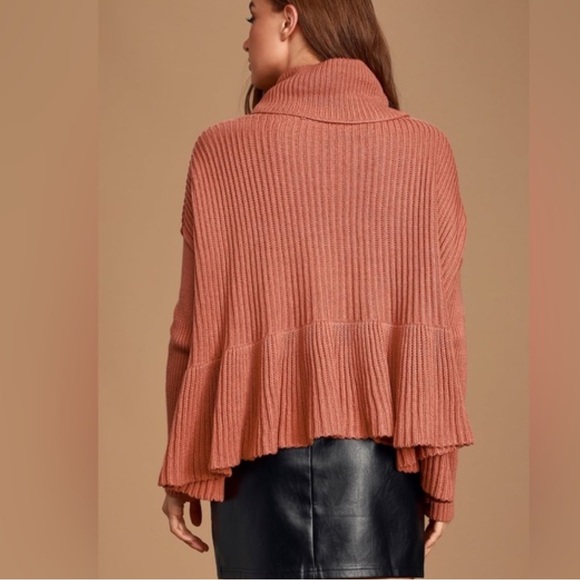 Free People Layer Cake Cowl Neck Peplum Rusty Rose Terracotta Knit Sweater - Picture 3 of 12